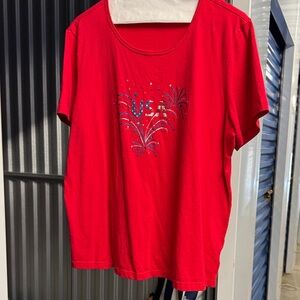Gloria Vanderbilt Red USA Fireworks Tee
